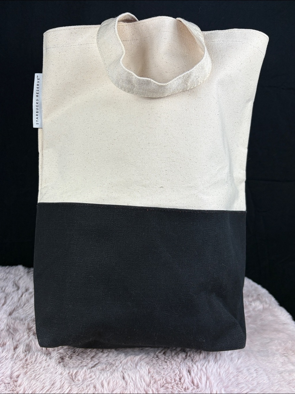 Starbucks Resurve OfficialCanvas Colorblock Tote Bag NWT Black Cream Gold Star - Picture 4 of 6